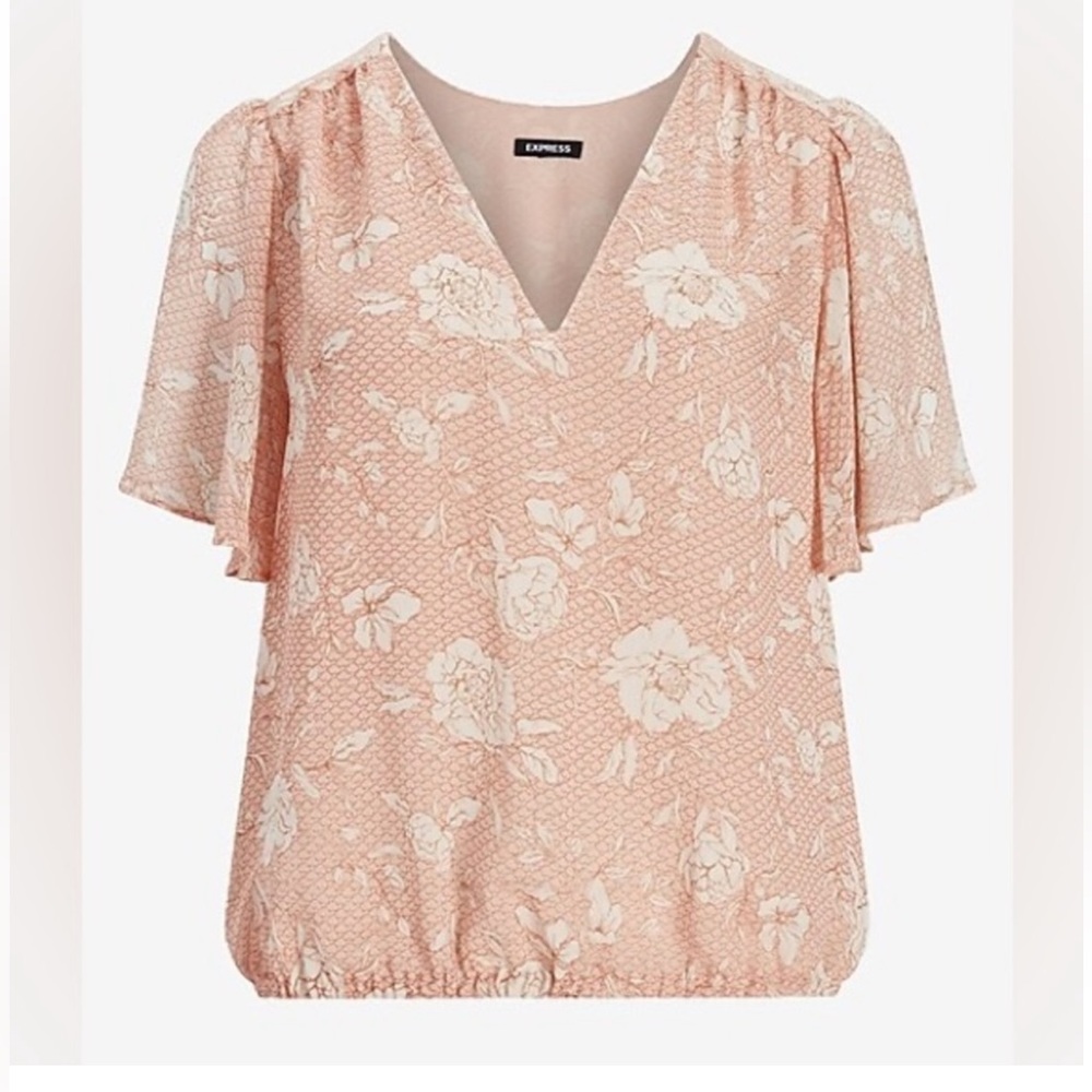 Express Textured Floral Flutter Sleeve Top